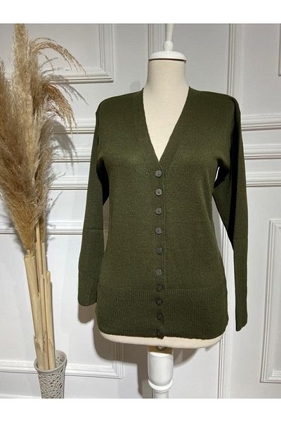 FATELLA Women's Fine Knitwear Sleeve Cuffed Seasonal Button-Front Cardigan
