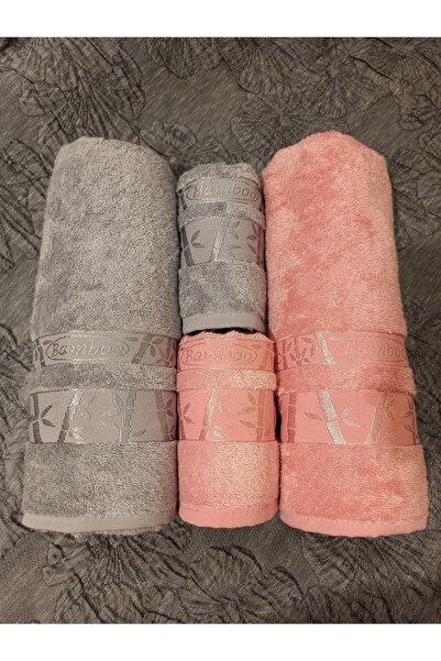 ŞENER HOME Набір для ванної кімнати з бамбука найвищої якості, 4 предмети, рушник для ванної та рушник для голови - сірий та пудровий