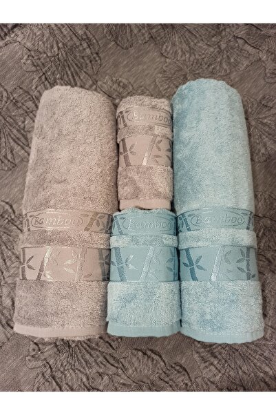 ŞENER HOME Набір для лазні з бамбука першої якості, 4 предмети, рушник для ванної та рушник для голови - сірий та м'ятний