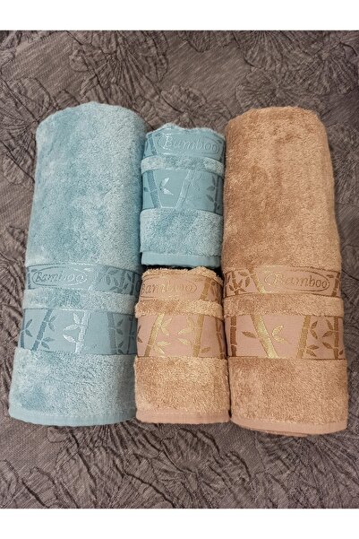 ŞENER HOME Набір для ванної кімнати з бамбука першої якості, 4 предмети, рушник для ванної та рушник для голови - м'ята та кава