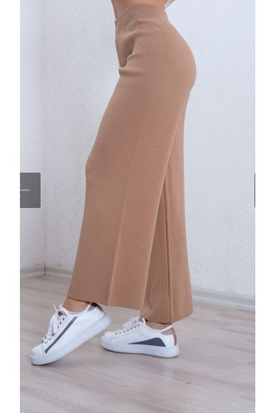 FATELLA Women's Relaxed Fit Wide Leg Comfort Elastic Waist Knitwear Trousers