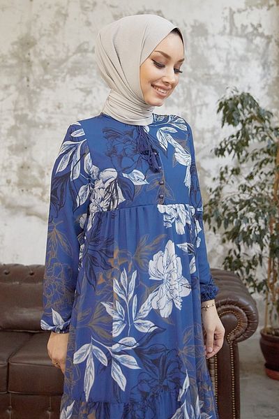 InStyle Šaty z šifonu Jalya s knoflíkovým límcem - indigové