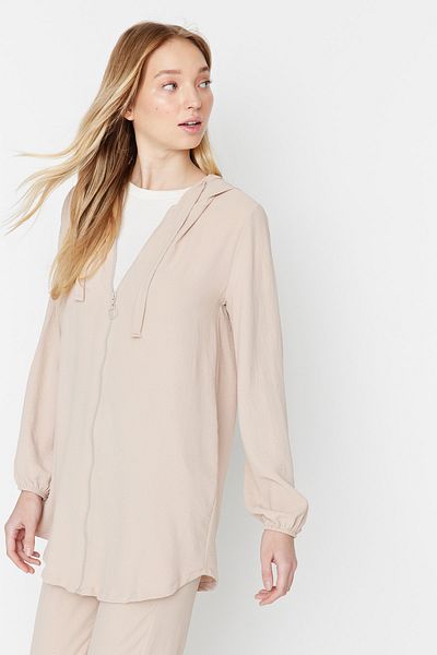 Trendyol Modest Szövött alsó-felső szett - Stone kapucnis kardigán és nadrág TCTSS22US0026