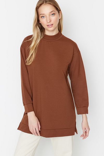 Trendyol Modest Základná pletená mikina s detailným rozparkom v stojačiku TCTAW22TW0196