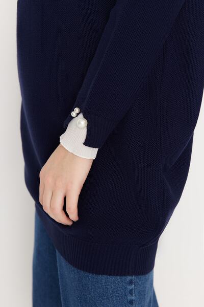 Trendyol Modest Sötétkék ujjú Pearl részletes kötöttáru pulóver TCTAW23AK00027