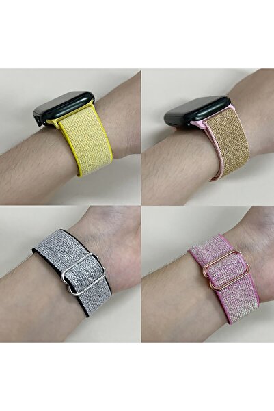 Microcase Apple Watch 38 Mm / 40 Mm / 41 Mm Simli Esnek Hasır Örgü Kordon Kay...