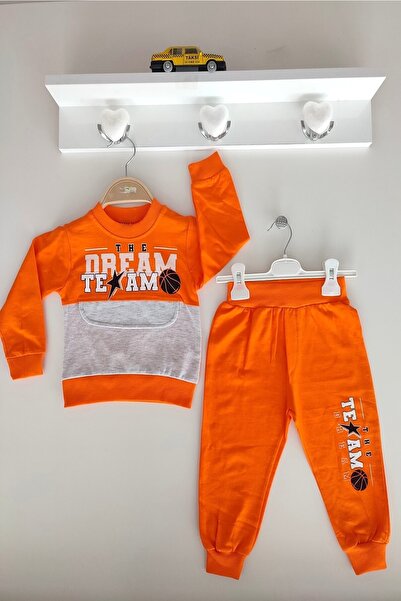 dubi baby طقم أطفال مكون من قطعتين مكتوب عليه "The Dream Team" باللون البرتقالي