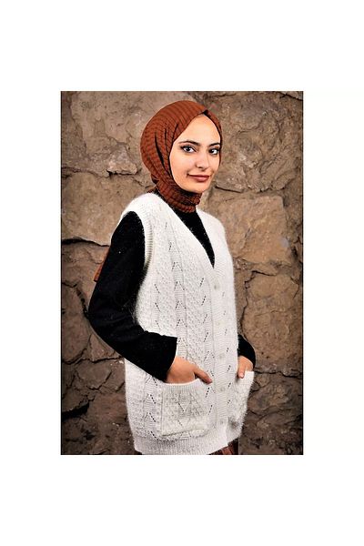 Çt Çeyizci Tekstil Dowry Vest, Buttoned Mother's Vest, Glitter Vest, Gift Vest, Bridal Glitter Vest with Pockets - Cream