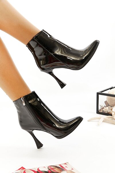 Topuk Sesim Siyah Rugan Topuklu Bot