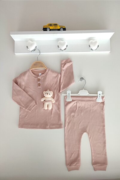 dubi baby طقم أطفال مكون من قطعتين باللون البني الحليبي مع دمية دب للجيب 1-2-...