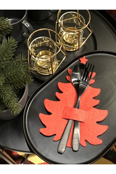 Masalsı Concept Set de 6 bucăți pentru brad de Crăciun din pâslă, cu tacâmuri verzi, pentru servire, realizat manual