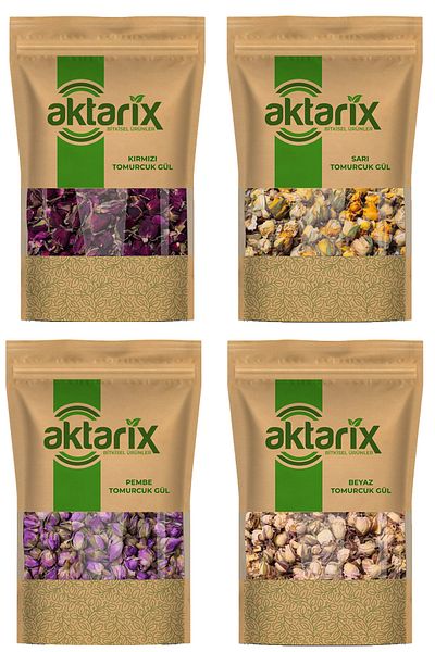 aktarix 4-Piece Bud Dried Rose Set 25 Gr (Pink, Yellow, Red, White) Total 100 Gr
