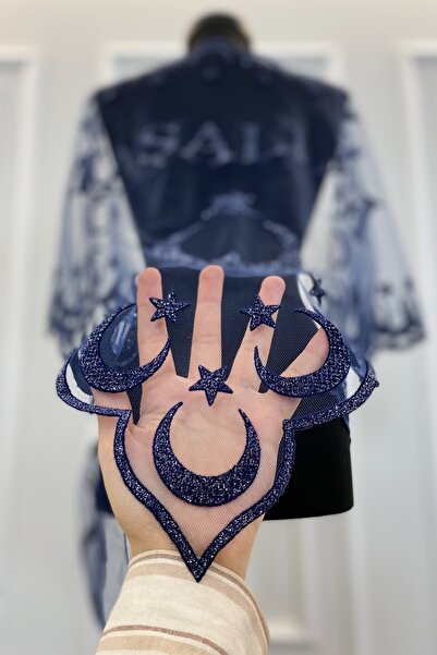 ZEYMERADE Gümüş Simli Lacivert Sünnet Örtüsü, Maşallah Örtü, Sünnet Malzemele...