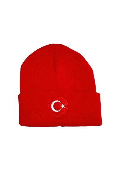salarticaret Kırmızı Bere Türk Bayraklı Kışlık Akrilik Bere