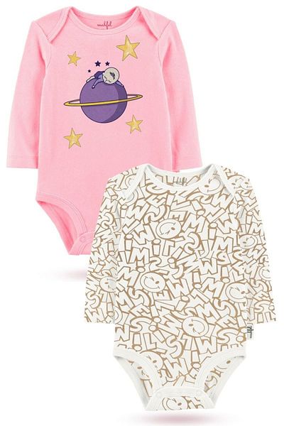 MAHFEL 2-Piece 100% Cotton Organic Printed Snap Fastener Baby Bodysuit