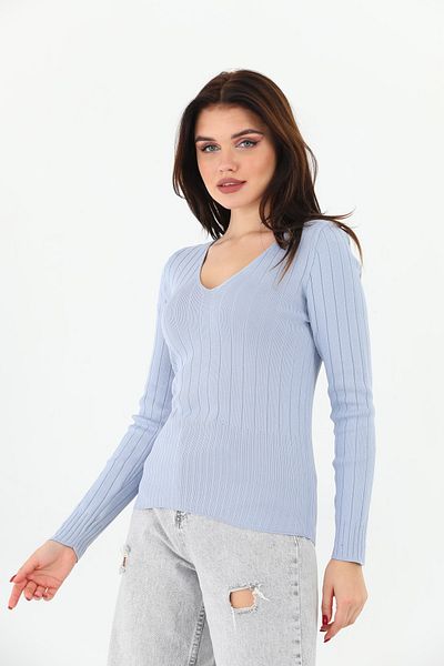 Pinpery Γυναικεία Baby Blue μακρυμάνικη πλεκτή μπλούζα με λαιμόκοψη