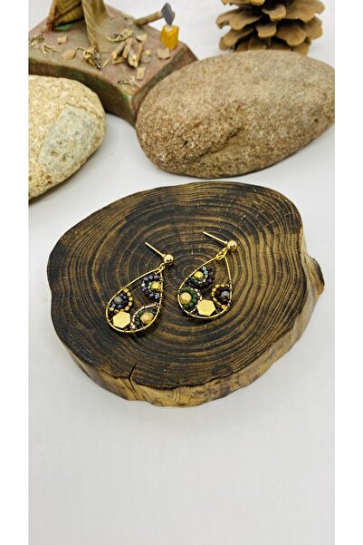 Porsuk Alternatif El Yapımı Etnik Otantik Hippi Bohem Örgü Boncuk Küpe