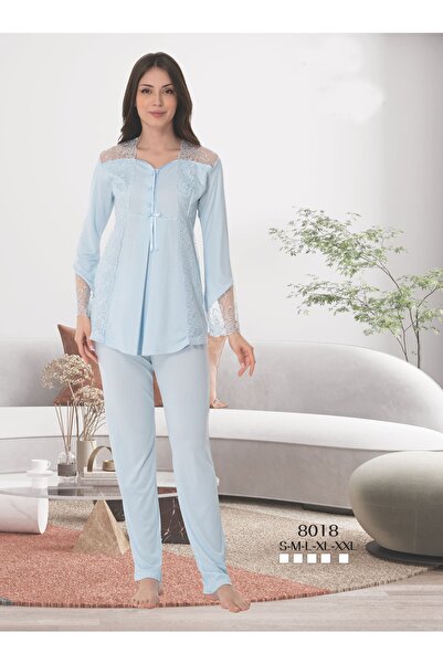 Effortt Omuz Ve Kol Dantel Detaylı Lohusa Pijama Takımı