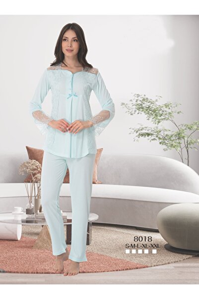 Effortt Omuz Ve Kol Dantel Detaylı Lohusa Pijama Takımı