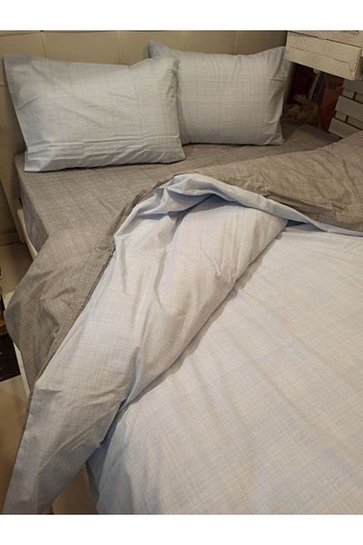 ŞENER HOME Set cuvertură de pilota unică, cu două fețe, cu cearșaf elastic - albastru, gri