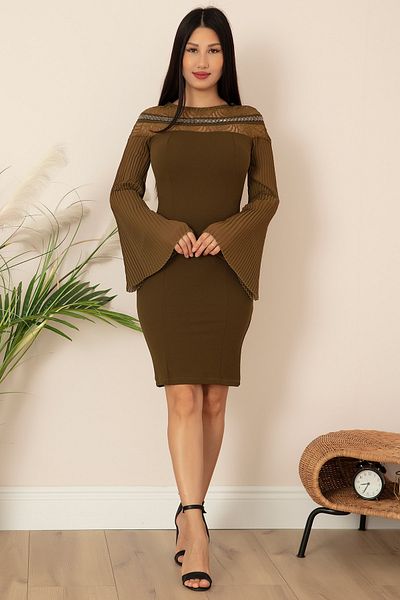 PULLIMM Rochie de seară scurtă cu mâneci cu volan și plisate pe umeri 3798