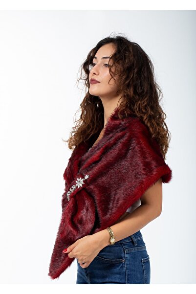 KürkZone Kadın Içten Geçmeli Şal Tipli Ithal Broşlu Gelin Abiye Kürk Bolero