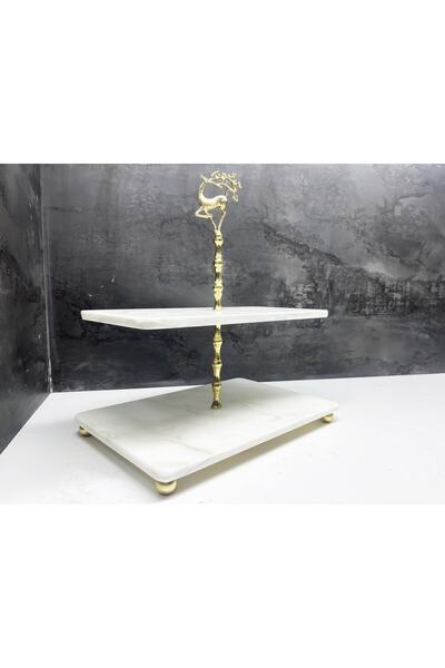 Modestmar Natural White Marble 2 Layer Presentation Service Gold Deer Object