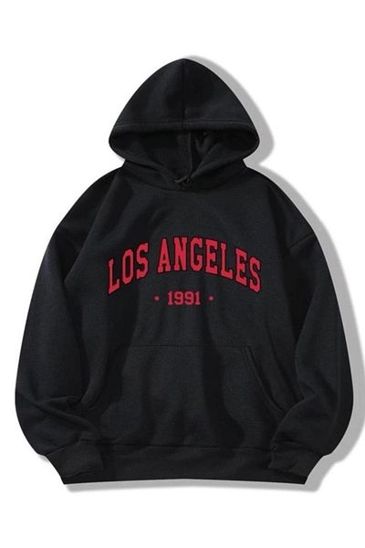 LEONE Φούτερ με κουκούλα Oversize Red Los Angeles Printed
