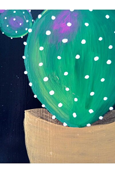 ASLI El Boyaması Kaktüslü Ahşap Ekmeklik Ve Poşetlik Takımı