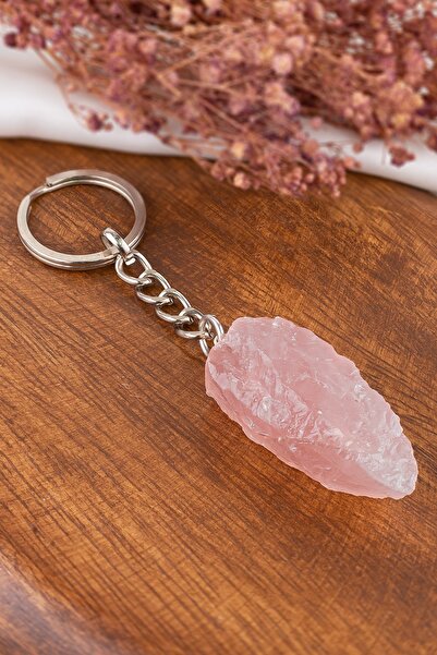Dünya Doğal Taş Pink Quartz Stone Keychain