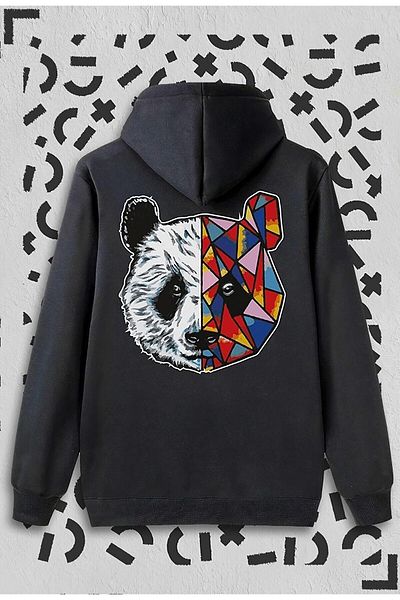 Merkür Store Dear Couple Combinations Panda Design - Black Hooded Sweatshirt
