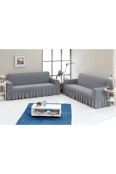 ARLISA Jacquard Damask Sofa Cover Maxi Sofa Bed (3+3)-Grey