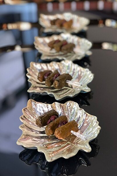 HERITAGE 1 Adet Gümüş Kaplama Yaprak Cam Sosluk Sunumluk Çerezlik Tekli 14.5 Cm