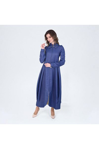 Qafias Women's Blue Special Woven Fabric Double Sided Wearable Zippered Hijab Top Coat