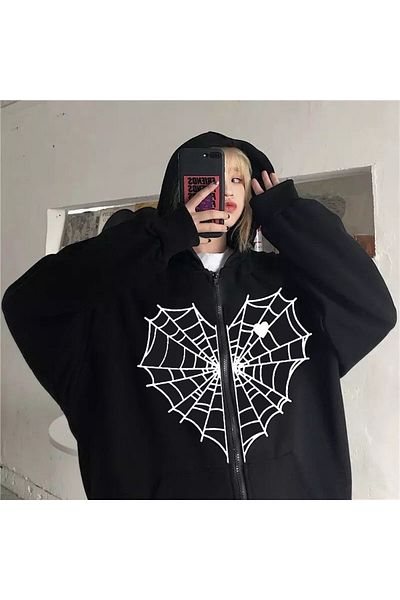 Köstebek Φούτερ με κουκούλα Office Halloween Harajuku Kawaii Spider Web Spider Web