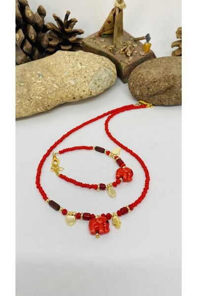 Porsuk Alternatif مجموعة أساور قلادة نسائية مصنوعة يدويًا من السيراميك على شك...