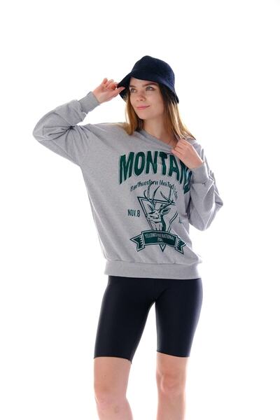 Genel Markalar Kadın Gri Montana Baskılı Sweatshirt