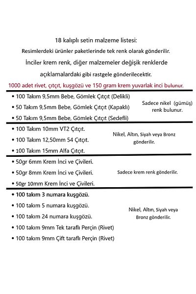 tuhafiyecimiz Tulumba Press Material Set[18 Molded Set Materials] (1000 Pieces and 150 GrPearl)