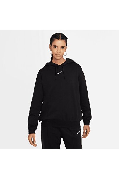 Nike Sportswear Essential Oversized Kapüşonlu Kadın Siyah Sweatshirt Dj7668-010