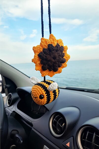 Neşeli Oyuncak El Yapımı Sevimli Arı Ve Ayçiceği, Oto Dikiz Aynası Aksesuarı,...