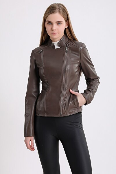 Leather Club Koyu Bej Deri Ceket