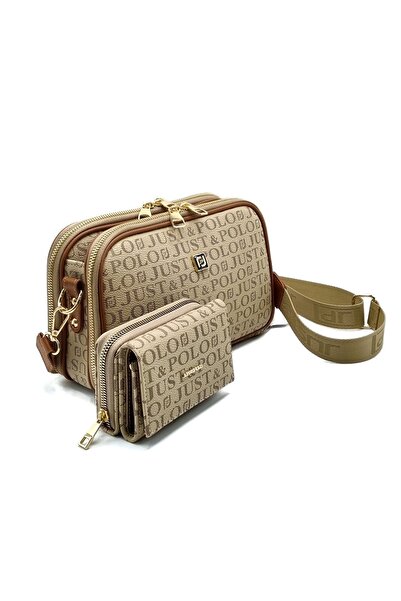 Just Polo طقم حقيبة كتف ومحفظة كتف وحقيبة كتف نسائية بطبعات مونوغرام مكونة من...