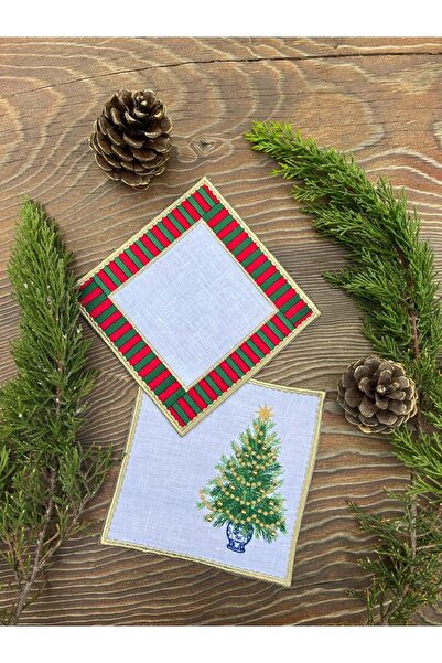 ge living Підставка для кавових чашок з бісерною обробкою та червоно-зеленим вишиванням - 2 штуки Серветки для коктейлів