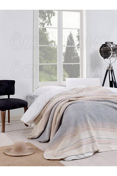Özlü Home بطانية قطنية مزدوجة للفصول الأربعة باللون الرمادي