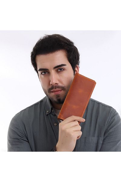 REON CRAFT Long Model Genuine Leather Wallet with Phone Housing Camel