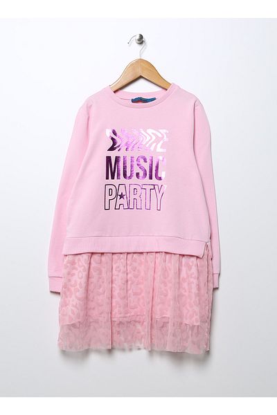 Funky Rocks Printed Pink Girl's Dress Dfg-12