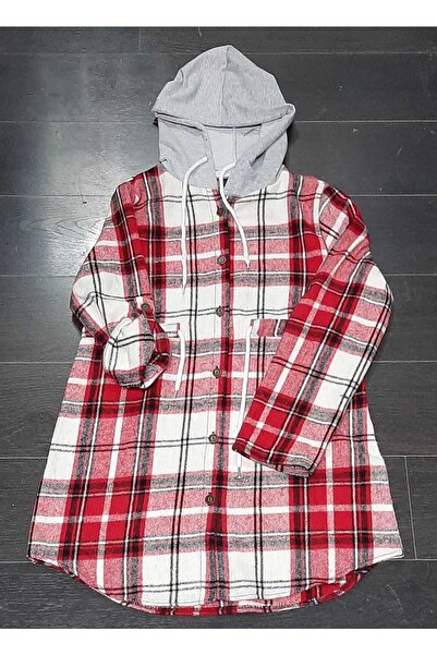 çeçen giyim Κόκκινο και λευκό καρό πουκάμισο ξυλοκόπο με ελαστική μέση και κο...