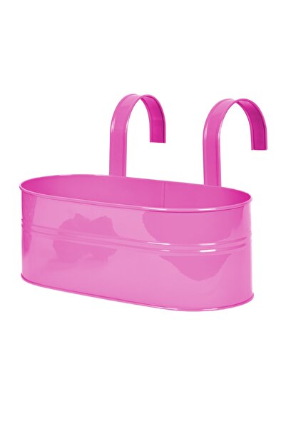 Genel Markalar Askılı Balkon Çiçek Saksı Oval Çiçeklik Metal Pembe