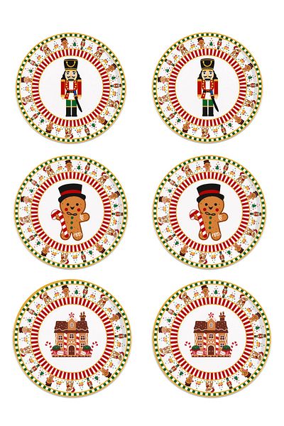 Vivas New Year's Wonderland 6-Piece Plate Set - Lead Soldier Cookie Man Gingerbread House Home Nutcracker