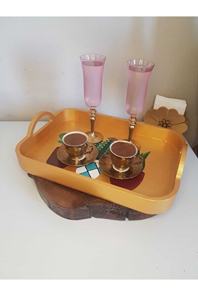 ASLI شاي ذهبي اللون، قهوة، صينية تقديم مزخرفة للخطوبة